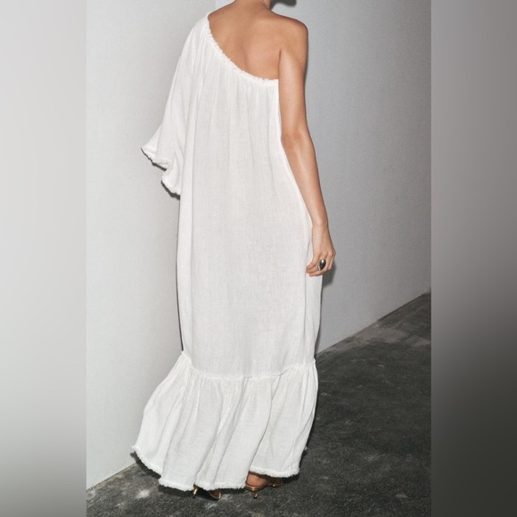 ZARA ZW COLLECTION 100% LINEN ASYMMETRIC DRESS - Picture 14 of 16